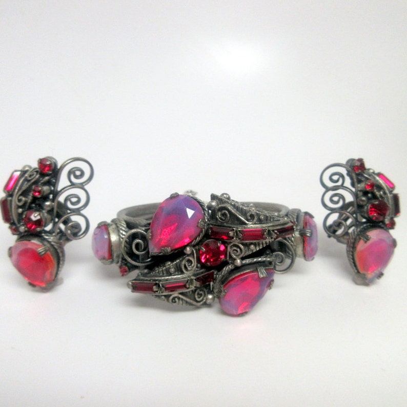 SELRO SELINI Vintage Rare Givre Rhinestone Filigree Demi Parure