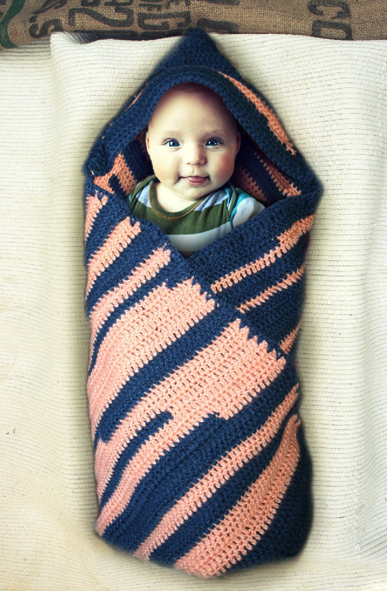 Crocheted Hooded Striped Baby Blanket Etsy