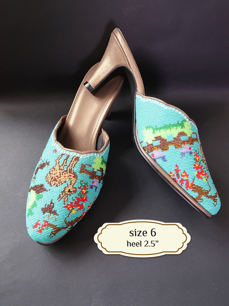 Size 4 6: Micro-Beaded Slippers, Peranakan Nyonya Kasut Manek Size 6: Deer