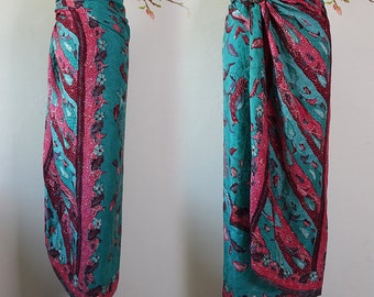 Sarong Hand-drawn batik turquoise dark turquoise smooth silk