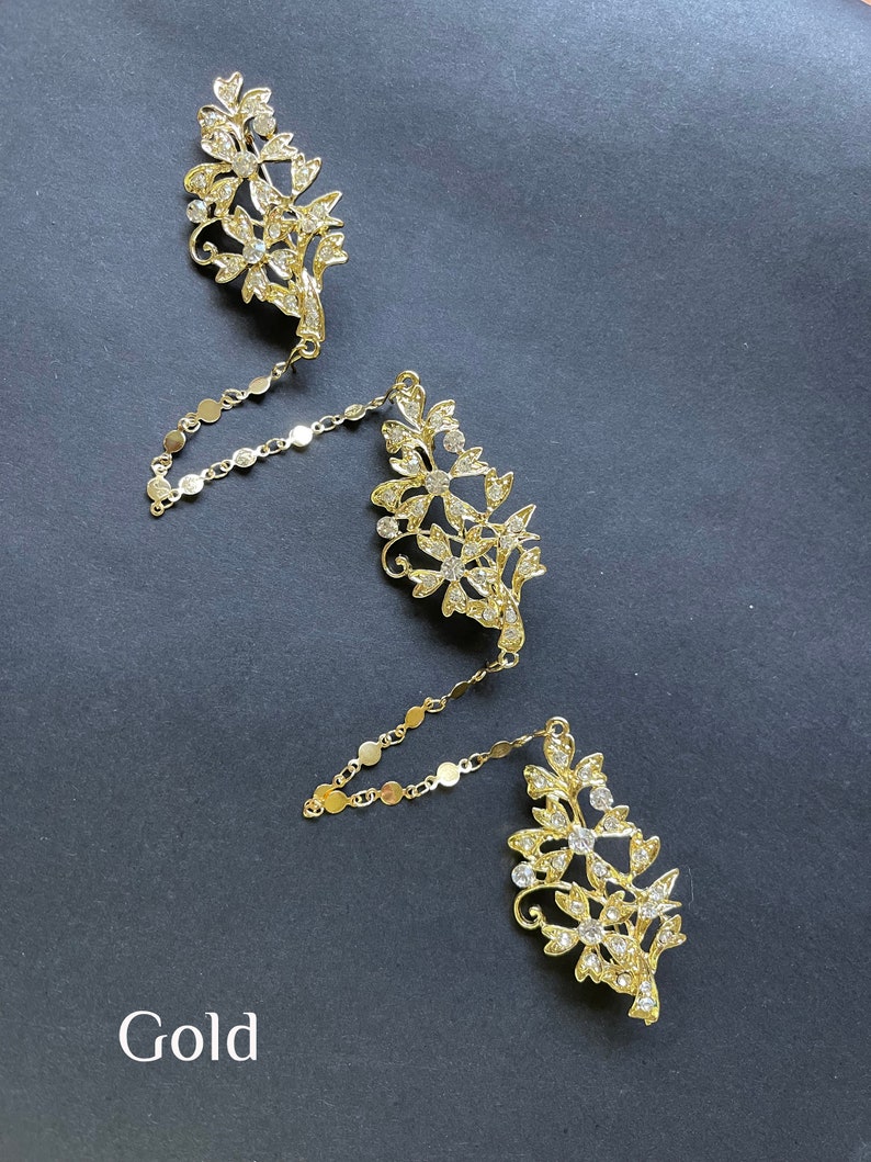 Peranakan Nyonya Kebaya Accessories Kerosang/Kerongsang Brooch Vintage Style Jasmine: GOLD and SILVER Detachable image 1