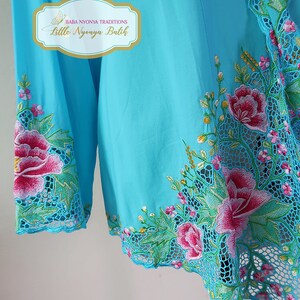 6XL : Plus-size Peranakan Nyonya Kebaya High Quality on Cotton Voile Blue