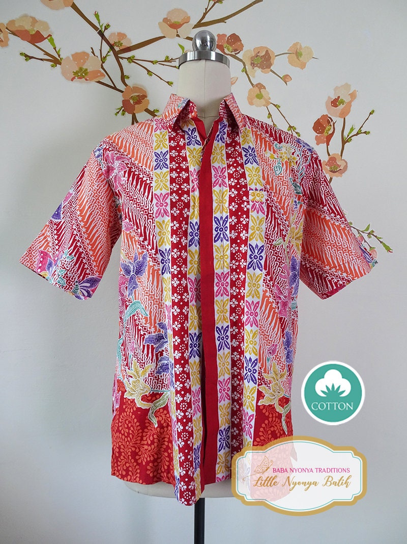 Size S: Peranakan Men Batik Shirt. Short Sleeve on Cotton | Etsy