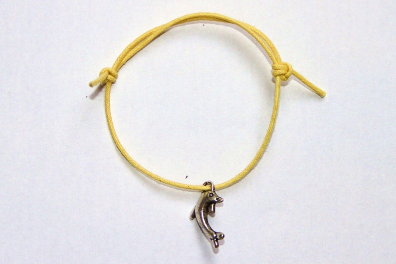 dolphin silver charm on waxed cotton cord adjustable friendship bracelet image 5