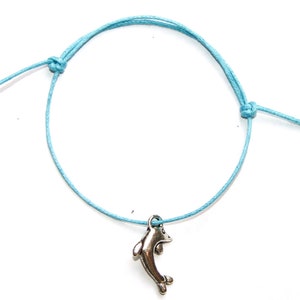 dolphin silver charm on waxed cotton cord adjustable friendship bracelet image 1