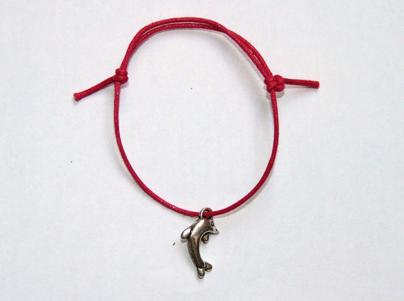 dolphin silver charm on waxed cotton cord adjustable friendship bracelet image 4