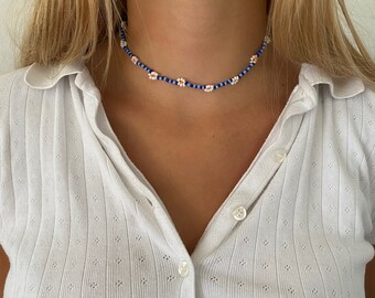 Collar/tobillera/pulsera de cuentas de semillas de cadena de margaritas con rayas de caramelo: ¡elige tus colores y longitud! gargantilla ajustable personalizada