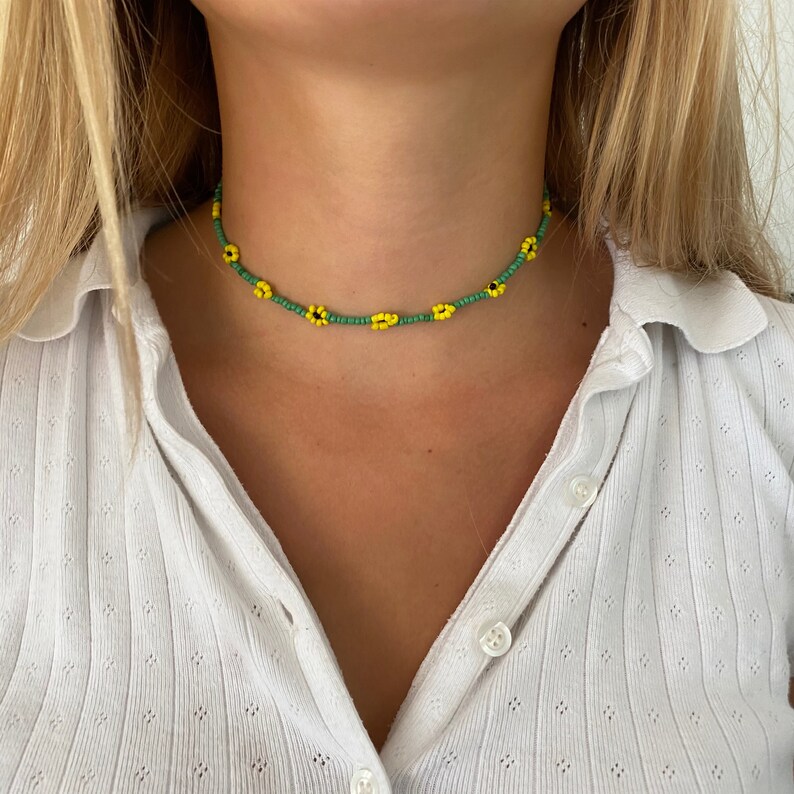 Sunflower Flower Daisy Chain Seed Bead Necklace Choose Your Etsy