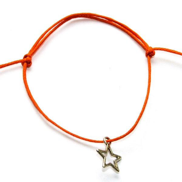 silver hollow star charm on waxed cotton cord adjustable friendship bracelet