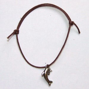 dolphin silver charm on waxed cotton cord adjustable friendship bracelet image 2