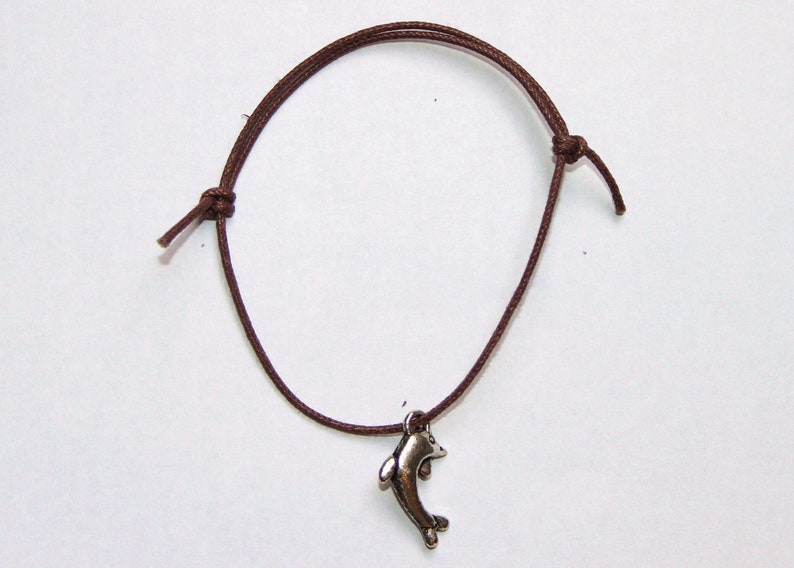 dolphin silver charm on waxed cotton cord adjustable friendship bracelet image 2