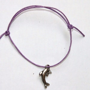 dolphin silver charm on waxed cotton cord adjustable friendship bracelet image 3