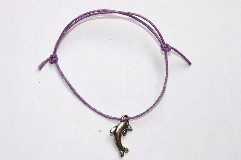 dolphin silver charm on waxed cotton cord adjustable friendship bracelet image 3