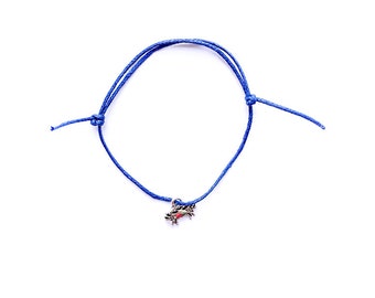 Silver crab / cancer / horoscope and zodiac star sign charm on waxed cotton cord adjustable friendship bracelet