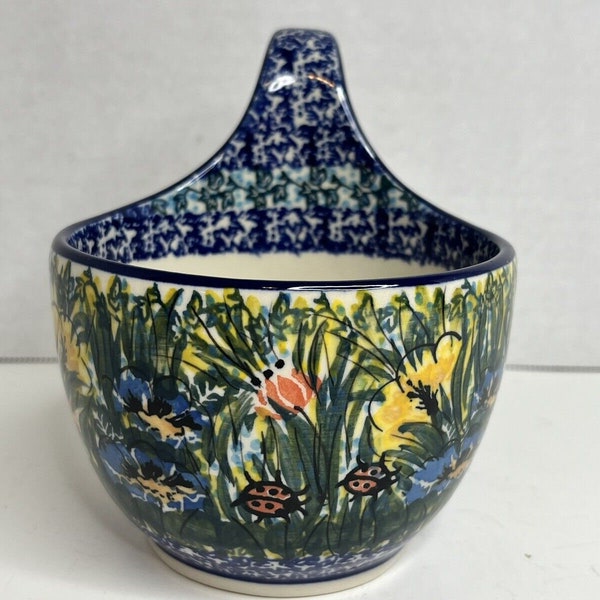 Polish Pottery Bowl Loop Handle 16 oz LUCKY LADYBUG Ceramika Artystyczna