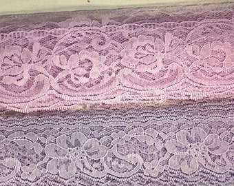 Scalloped Stretch Lingerie Lace Lt Lavender & Dk Lavender Floral Trim Appx 30 Yd