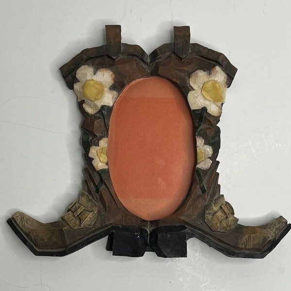 Rustic Cowboy Cowgirl Boot Flowers Unique Picture Frame Oval  3" X 5"