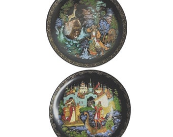 Russian Fairy Tales Set of 2 Collector Porcelain Plates 8" w/Hangers Vintage '90