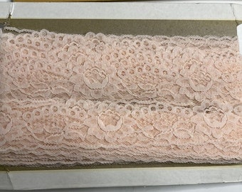 Scalloped Stretch Lingerie Lace Pink Floral Trim Roll Appx 25 Yds & 5 Yds