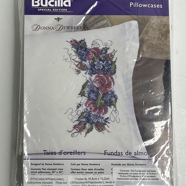 Bucilla Bee's Delight Two Stamped Pillowcases for Cross Stitch Donna Dewberry