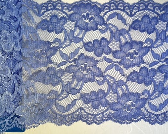 Scalloped Stretch Lingerie Lace Blue Floral Trim Roll Appx 30 Yds 6" Wide L38