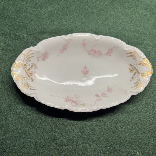 Haviland & Co Limoges France Schleiger Oval Relish Dish Bowl 8.5" Pink Flowers