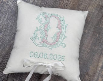 Monogrammed embroidered ring bearer pillow, ring bearer pillow, rings pillow monogrammed