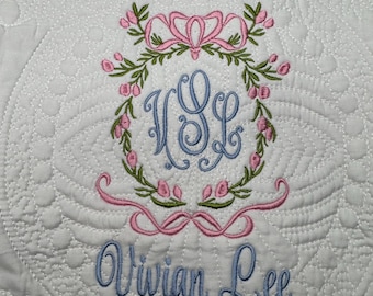Heirloom Personalized Baby Quilt Blanket Monogrammed Baby Gift embroidered quilt heirloom baby blanket personalized Embroidered blanket