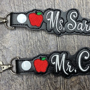 Custom Teacher Apple Keychain, teacher gift, teacher bag tag, teacher key fob, teacher name keychain, personalized teacher gift