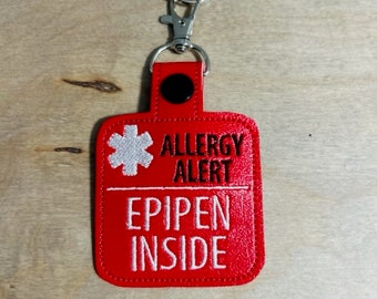 Epipen Inside Medical Awareness Tag Snap Tab Keychain, Epipen awareness keychain, medical alert bag tag, medical alert keychain