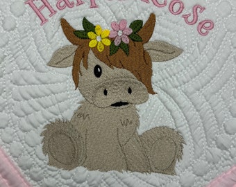 Highland Cow Heirloom Personalized Baby Quilt Blanket Monogrammed Baby Gift embroidered quilt heirloom baby blankets