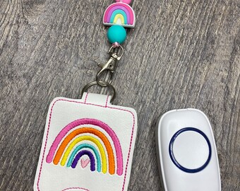 Rainbow Teacher Classroom Doorbell Holder AND lanyard, Class Bell Case Key Chain, Class Lanyard Accessory, Teacher Gift