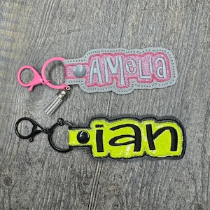 Name tag keychain, embroidered name keychain, backpack tag, personalized keychain, backpack keychain, custom name tag, diaper bag tag