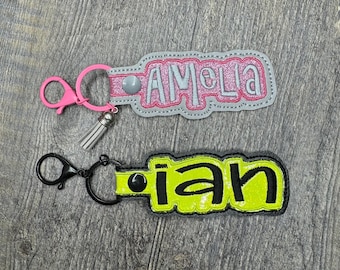 Name tag keychain, embroidered name keychain, backpack tag, personalized keychain, backpack keychain, custom name tag, diaper bag tag