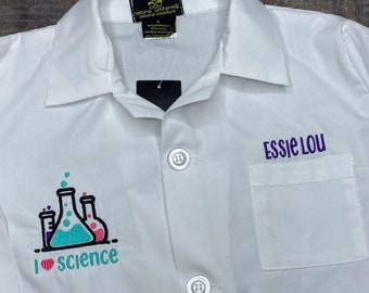 Kids&#39; custom lab coat, embroidered personalized kids lab coat, kids doctor coat, embroidered white coat for kids, kids scientist coat