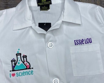 Kids' custom lab coat, embroidered personalized kids lab coat, kids doctor coat, embroidered white coat for kids, kids scientist coat