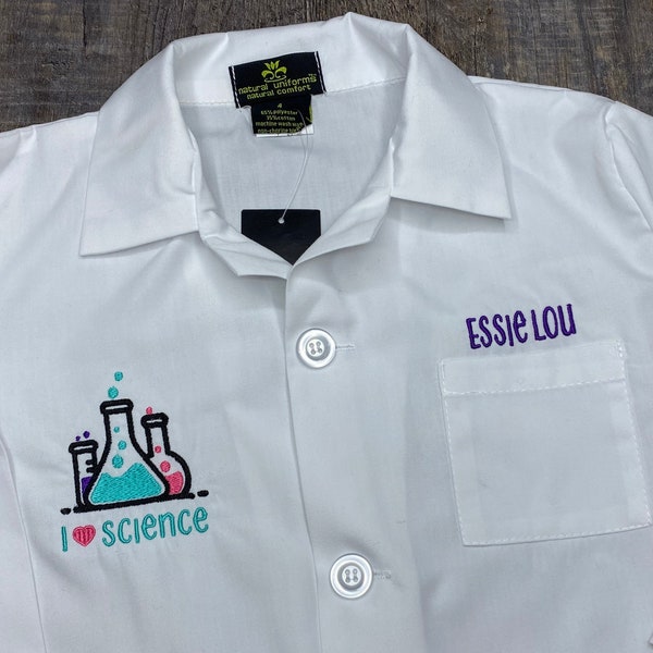 Kids' custom lab coat, embroidered personalized kids lab coat, kids doctor coat, embroidered white coat for kids, kids scientist coat