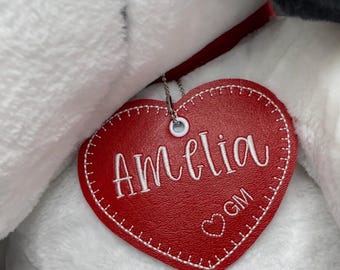 Embroidered stuffed animal tag, Stuffed animal name tag, lovey tags, name tags for cherished child toy