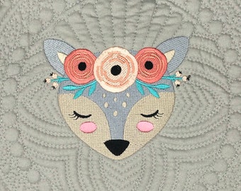 Fox Heirloom Personalized Baby Quilt, Fox baby Blanket, Fox  Monogrammed Baby Gift,  woodland embroidered baby quilt