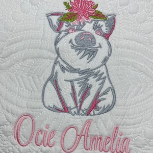 Pig Heirloom Baby Quilt, Monogrammed Baby Quilt, Baby Quilt Birth Stats, Personalized Embroidered Baby Blanket, Personalized Baby Gifts