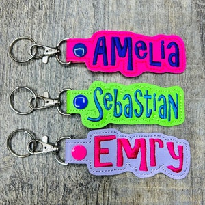 Name tag keychain, embroidered name keychain, backpack tag, personalized keychain, backpack keychain, custom name tag, diaper bag tag