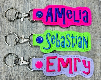 Name tag keychain, embroidered name keychain, backpack tag, personalized keychain, backpack keychain, custom name tag, diaper bag tag