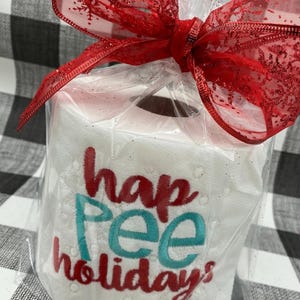 Hap Pee Holidays Embroidered Toilet Paper Gag Gift/White Elephant Gift/Funny Christmas gift, Christmas decor