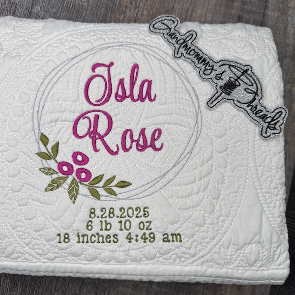 Heirloom Personalized Baby Quilt Blanket Monogrammed Baby Gift embroidered quilt heirloom baby blanket personalized Embroidered blanket