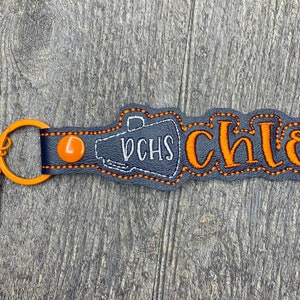 Cheerleader Name tag keychain, megaphone keychain, cheer backpack tag, personalized keychain, custom name tag, cheer team gifts