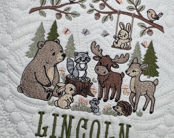 Woodland animals Personalized Baby Quilt Blanket, wildlife Monogrammed Baby Gift , forest animals baby blanket, custom baby blankets