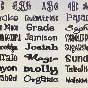 May include: A black and white image with a list of words, including "Awake", "Farmhouse", "Pajama", "Grade", "Sophia", "Jamison", "Josiah", "Magic", "Molly", "Organic", "Watermelon", and more.