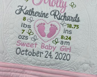 Birth stats Heirloom Personalized Baby Bedding, Monogrammed Baby Gift, embroidered quilt, heirloom baby blanket, baby shower gifts