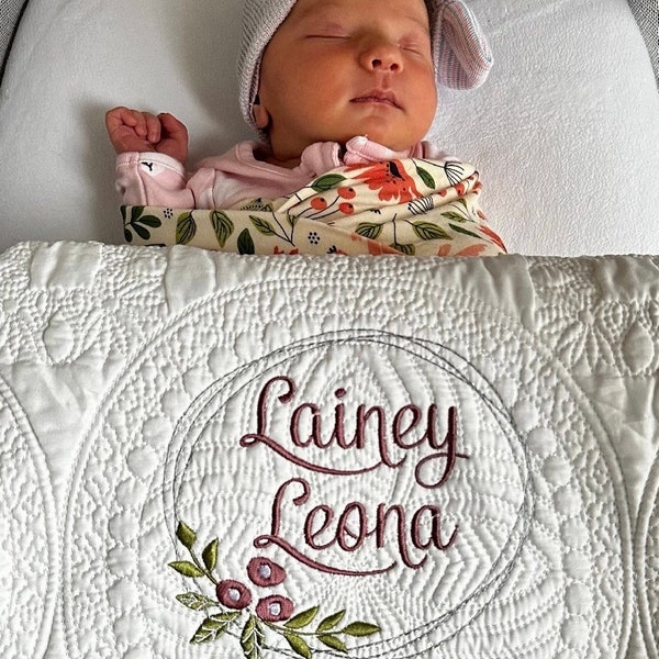 Heirloom Personalized Baby Quilt Blanket Monogrammed Baby Gift embroidered quilt heirloom baby blanket personalized Embroidered blanket