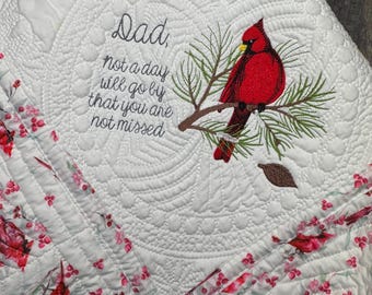 Lap quilt, funeral quilt, cardinal memorial gift, funeral quilt, keepsake quilt, sympathy gift, bereavement gift, condolence